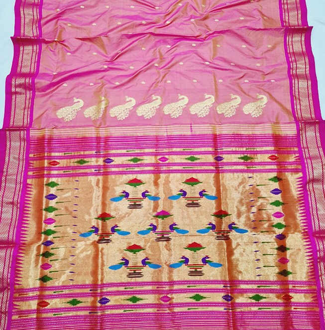 Double Pallu Pure Silk Handloom Paithani (Hot Pink)