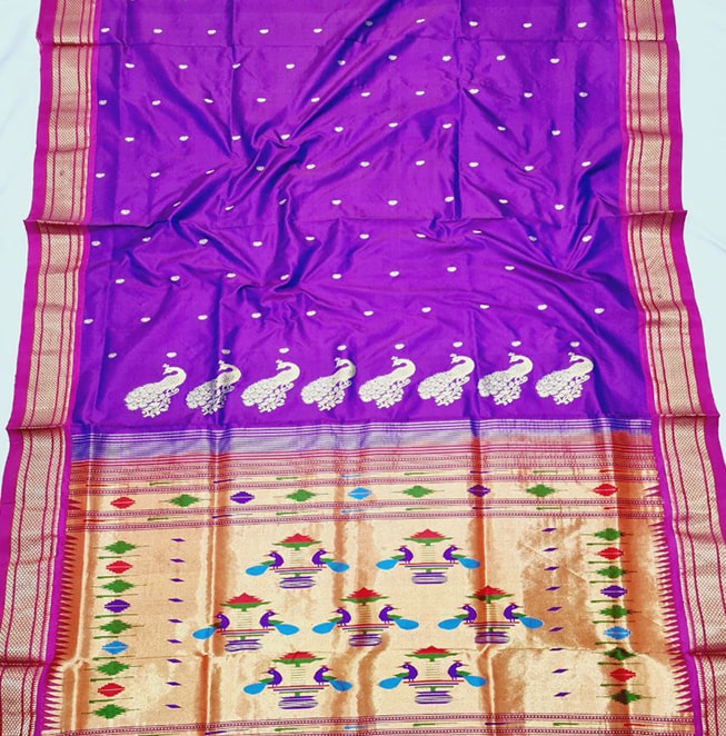 Double Pallu Pure Silk Handloom Paithani (Blue Violet)