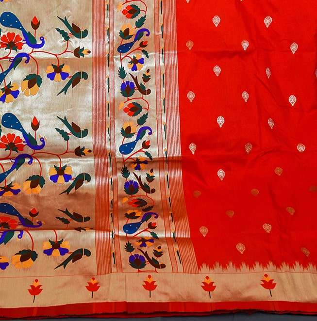 Silver Zari Brocade Paithani (Red)- Abhimani Paithani