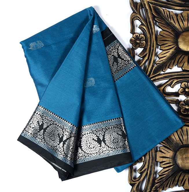 Meena Border Sico Silk Sarees (Dodger Blue)- Abhimani Paithani