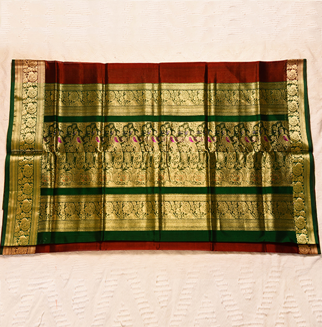 Pure Silk Zari Border Saree (Maroon)- Abhimani Paithani