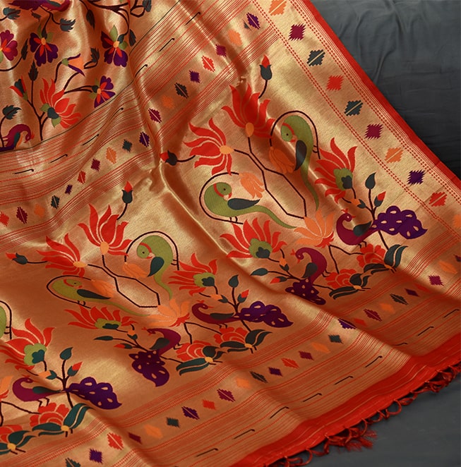 Red Designer Pure Silk Zari Weaving Paithani Saree- Abhimani Paithani