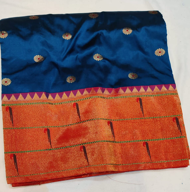 Triple Muniya Brocade (Regal Blue)- Abhimani Paithani