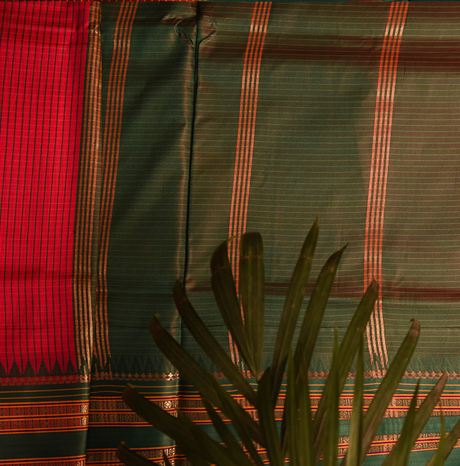 Traditional Border Soft Silk Chex Saree- Abhimani Paithani