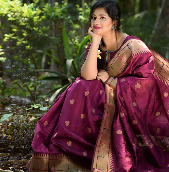 Buy Purple Silk Party Wear Paithani Saree Online From Wholesale Salwar.