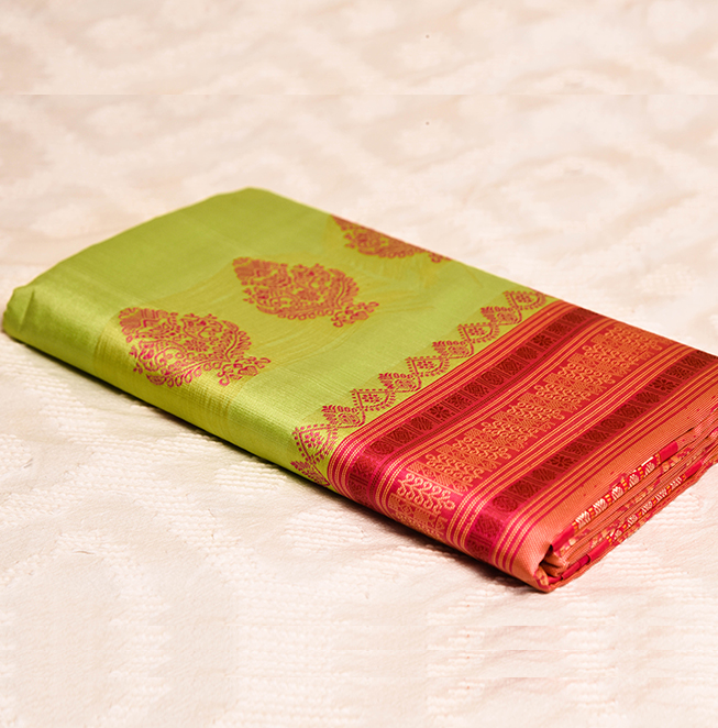 Orrisa Petha Silk Saree (Chartreuse)- Abhimani Paithani