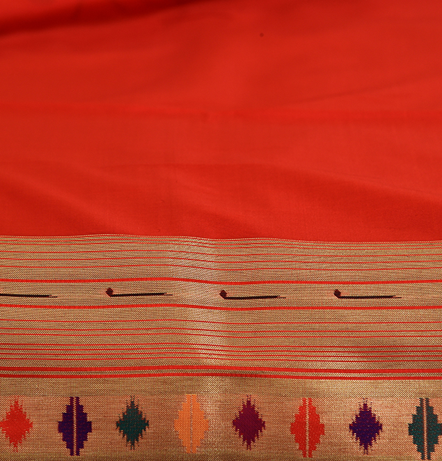 Red Designer Pure Silk Zari Weaving Paithani Saree- Abhimani Paithani