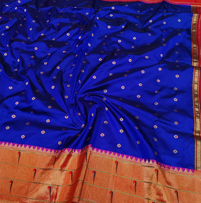 Triple Muniya Brocade (Dark Blue)- Abhimani Paithani