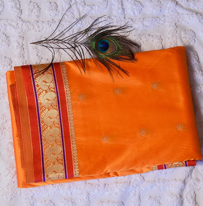 Gadwal Semi Paithani (Orange)- Abhimani Paithani