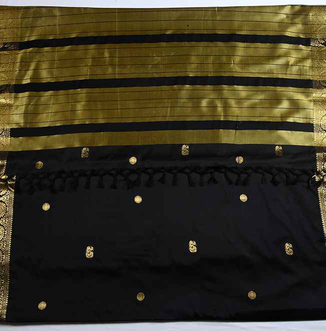 Meena Border Sico Silk Sarees (Black)- Abhimani Paithani