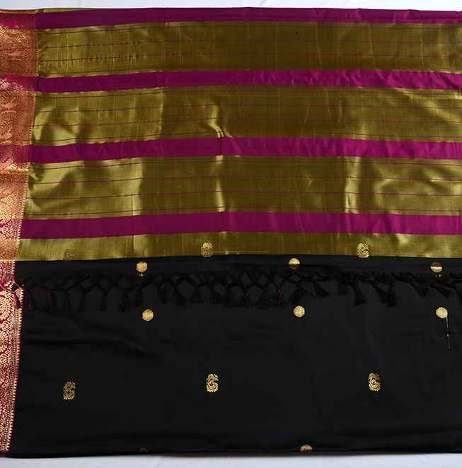 Meena Border Sico Silk Sarees (Black)- Abhimani Paithani