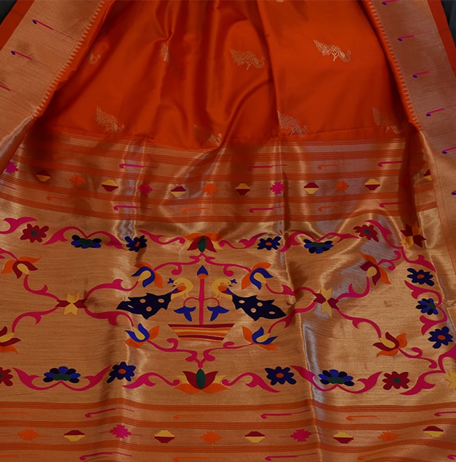 Muniya Brocade Paithani (Orange)- Abhimani Paithani