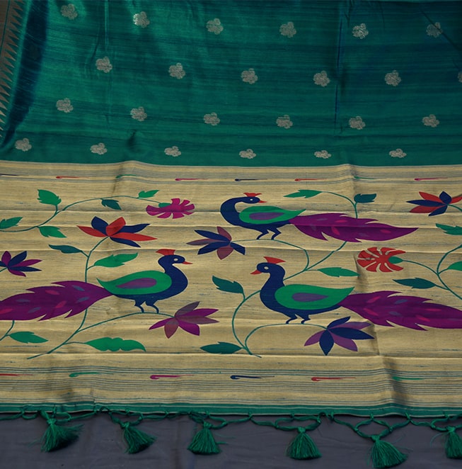 Raw Silk Paithani (Teal)- Abhimani Paithani
