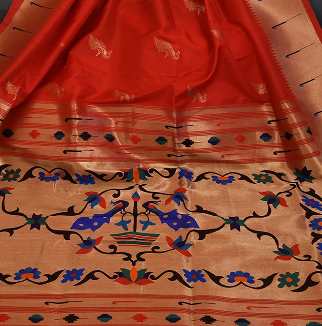 Muniya Brocade Paithani (Red)- Abhimani Paithani